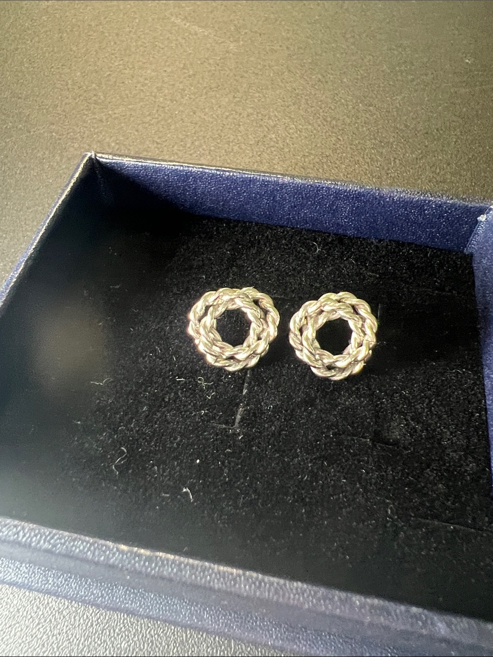 Braided Circle Stud Earrings — Silver Tone
